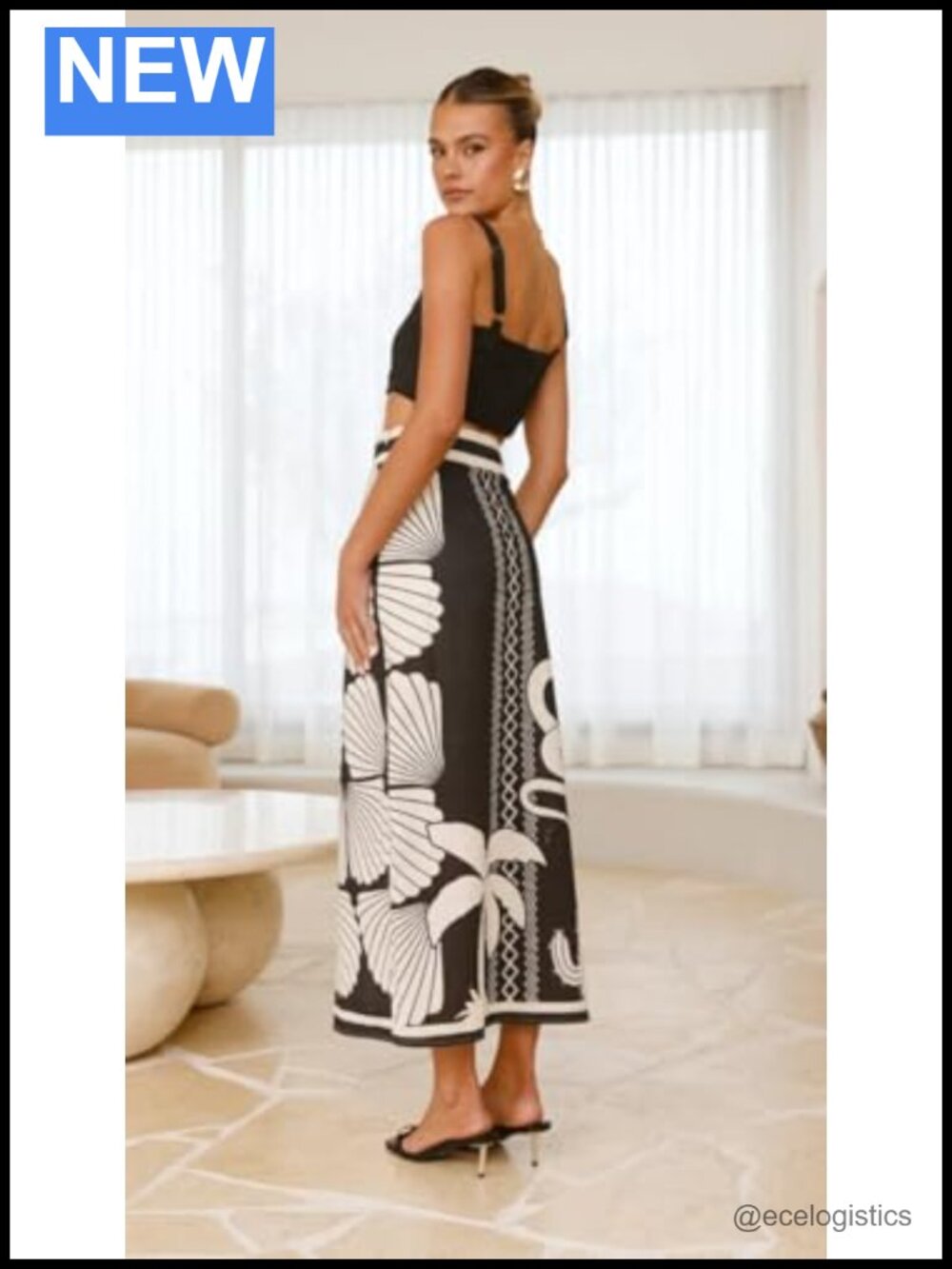 Floral Print High Waist Midi Skirt with Front Split - Picture 5 of 6
